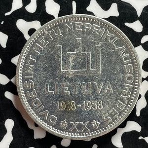 1938 Lithuania 10 Litu Lot#JM9883 Silver! Scarce! Cleaned