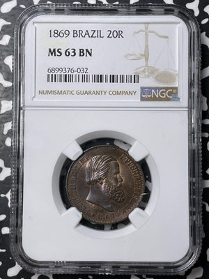 1869 Brazil 20 Reis NGC MS63BN Lot#G8420 Choice UNC!