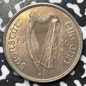 1930 Ireland 1/2 Crown Lot#JM7421 Silver! Nice! Key Date!