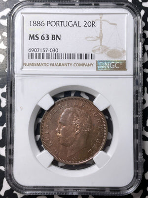 1886 Portugal 20 Reis NGC MS63BN Lot#G8982 Choice UNC!