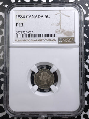 1884 Canada 5 Cents NGC F12 Lot#G9146 Silver! Key Date!