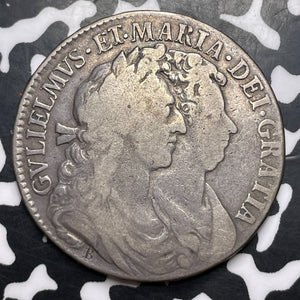 1689 Great Britain William & Mary 1/2 Crown Lot#MK301 Silver!