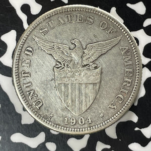 1904-S U.S. Philippines 50 Centavos Lot#T5226 Silver! Old Cleaning