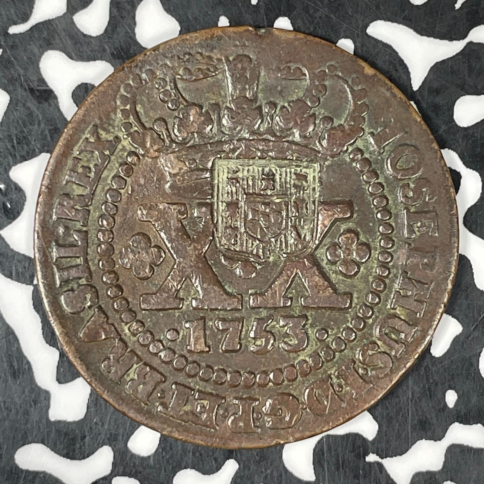 (1809) Brazil 40 Reis C/S on 1753 20 Reis Lot#C6659 KM#280.1