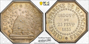 "1835" France Valenciennes Savings Bank Jeton PCGS MS63 Lot#G7732 Silver!