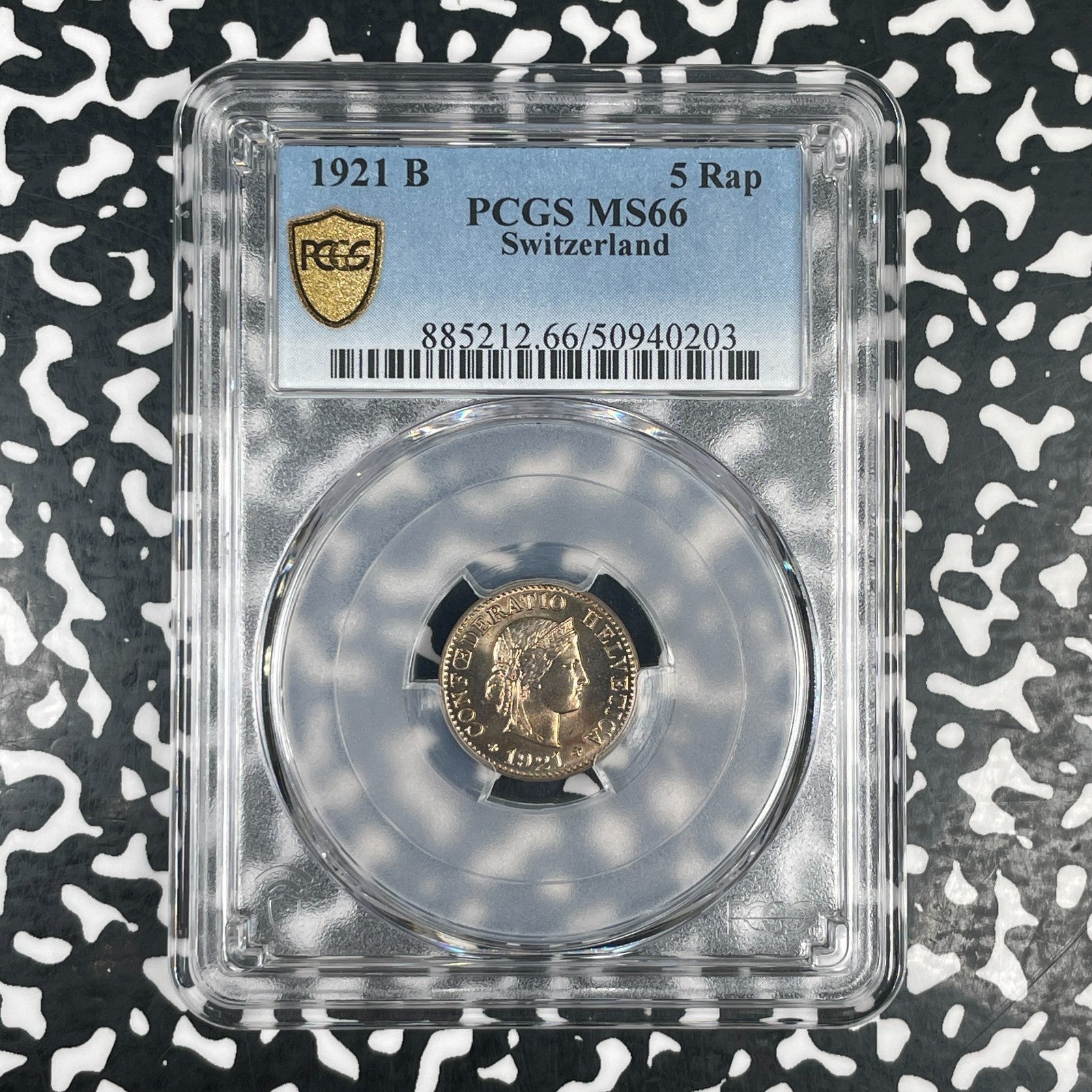 1921-B Switzerland 5 Rappen PCGS MS66 Lot#G4117 Gem BU!