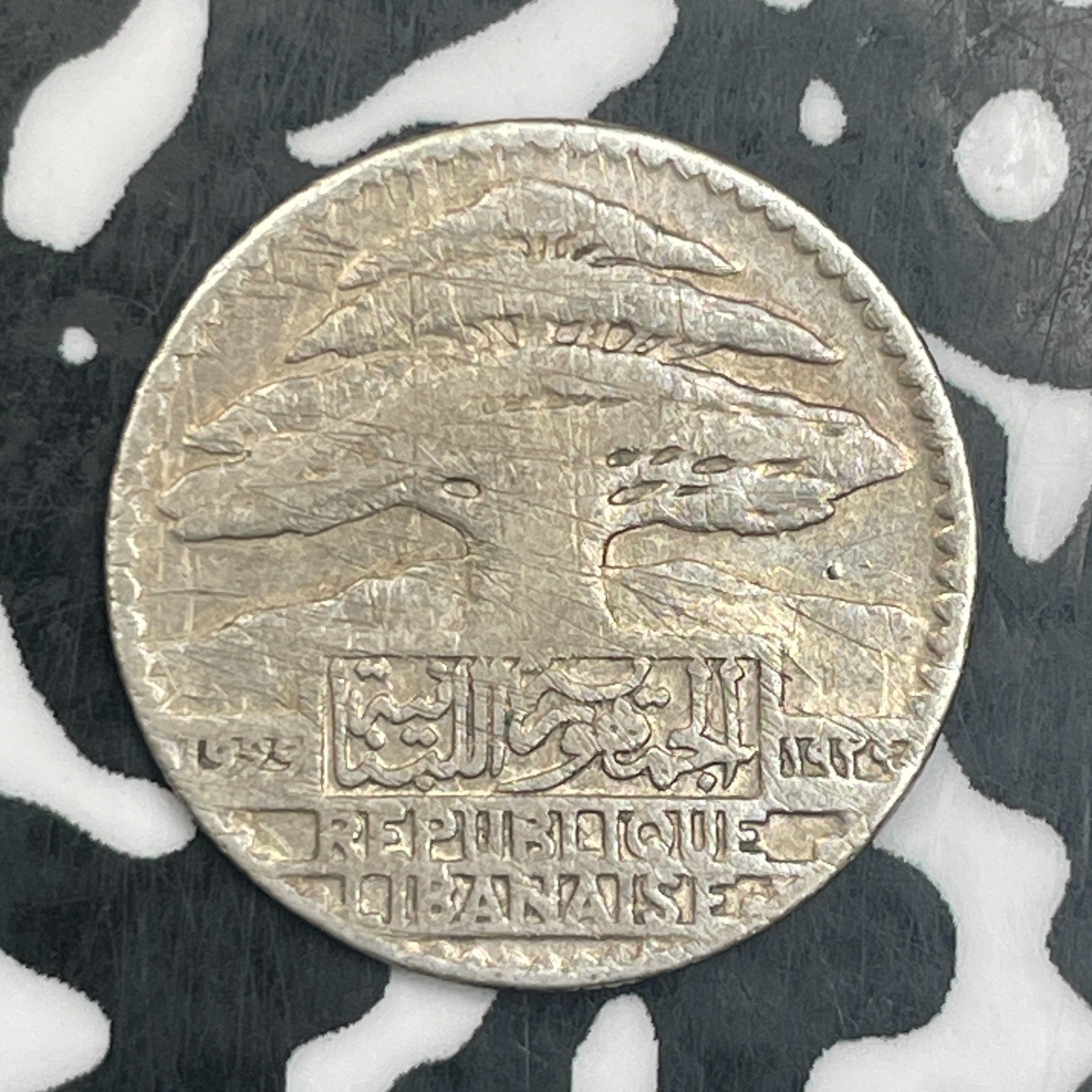1929 Lebanon 10 Piastres Lot#N0011 Silver! Reverse Scratch