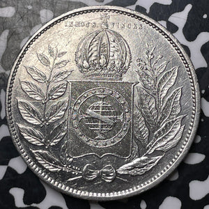 1851 Brazil 2000 Reis Lot#JM8550 Large Silver! Nice Detail, Cleaned