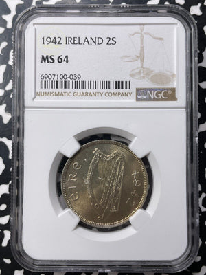 1942 Ireland 1 Florin NGC MS64 Lot#G8909 Silver! Choice UNC!