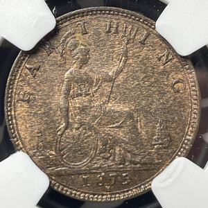 1875-H Great Britain Farthing NGC MS62BN Lot#G8511 Nice UNC!