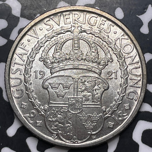 1921 Sweden 2 Kroner Lot#MK311 Silver! High Grade! Beautiful!