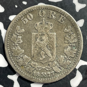 1877 Norway 50 Ore Lot#E9966 Silver!