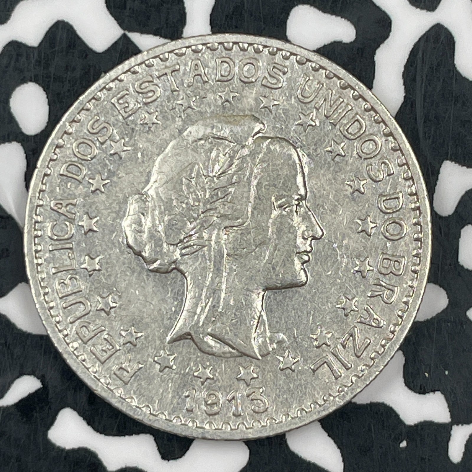 1913 Brazil 1000 Reis Lot#F7754 Silver! Old Cleaning