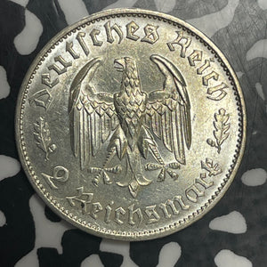 1934-F Germany Schiller 2 Mark Lot#JM9190 Silver! High Grade! Beautiful!