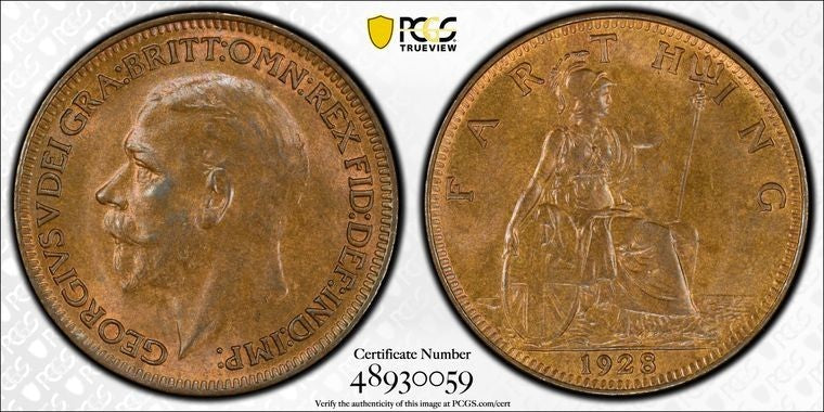 1928 Great Britain Farthing PCGS MS63BN Lot#G2176 Choice UNC! S-4061