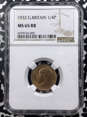 1932 Great Britain Farthing NGC MS65RB Lot#G9125 Gem BU!