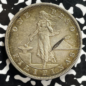 1903-S US Philippines 1 Peso Lot#JM0223 Silver! Nice Detail,Rev. Lamination Flaw
