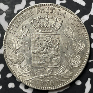 1870 Belgium 5 Francs Lot#JM8097 Large Silver! High Grade! Beautiful!