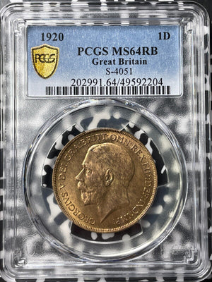 1920 Great Britain 1 Penny PCGS MS64RB Lot#G7380 Choice UNC! S-4051