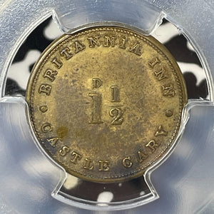 (c.1850) G.B. Castle Cary Lawn Bowling 1 1/2 Pence Token PCGS AU58 Lot#G133