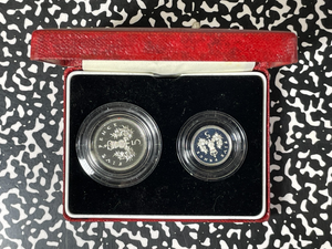 1990 Great Britain 2x 5 Pence Proof Set Lot#B2513 Silver! With Box & C.O.A.