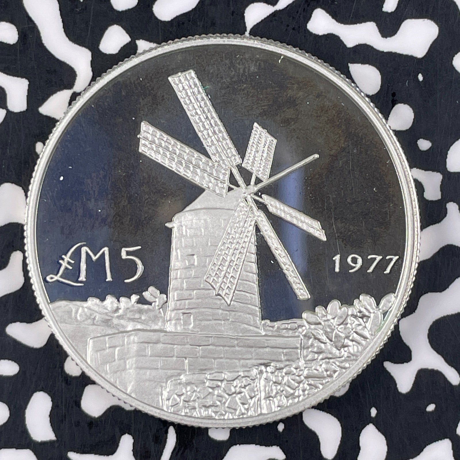 1977 Malta £5 Pounds Lot#JM1345 Large Silver! Proof!