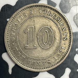 1871 Straits Settlements 10 Cents Lot#JM9179 Silver! Nice!
