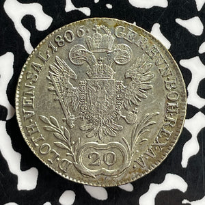 1806-A Austria 20 Kreuzer Lot#T7221 Silver! High Grade! Beautiful! KM#2140