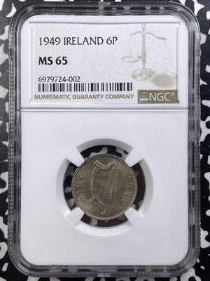 1949 Ireland 6 Pence Sixpence NGC MS65 Lot#G9122 Gem BU!