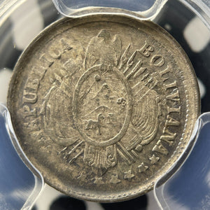 1890-PTS CB Bolivia 5 Centavos PCGS AU58 Lot#G9231 Silver!