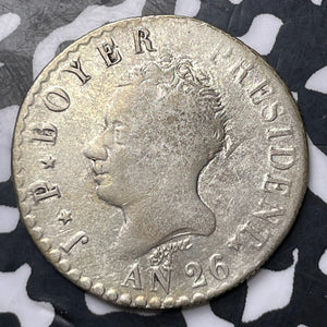 AN 26 (1829) Haiti 50 Centimes Lot#MK376 Silver! KM#20