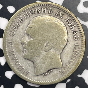 1879 Serbia 2 Dinars Lot#C1341 Silver!