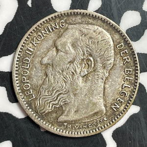 1909 Belgium 50 Centimes Lot#T2442 Silver! Nice! KM#61.1