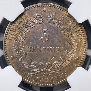 1883-A France 5 Centimes NGC MS62BN Lot#G8892 Nice UNC!