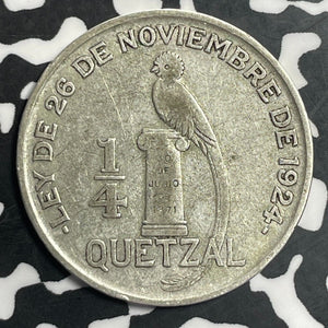 1929 Guatemala 1/4 Quetzal Lot#E8520 Silver!