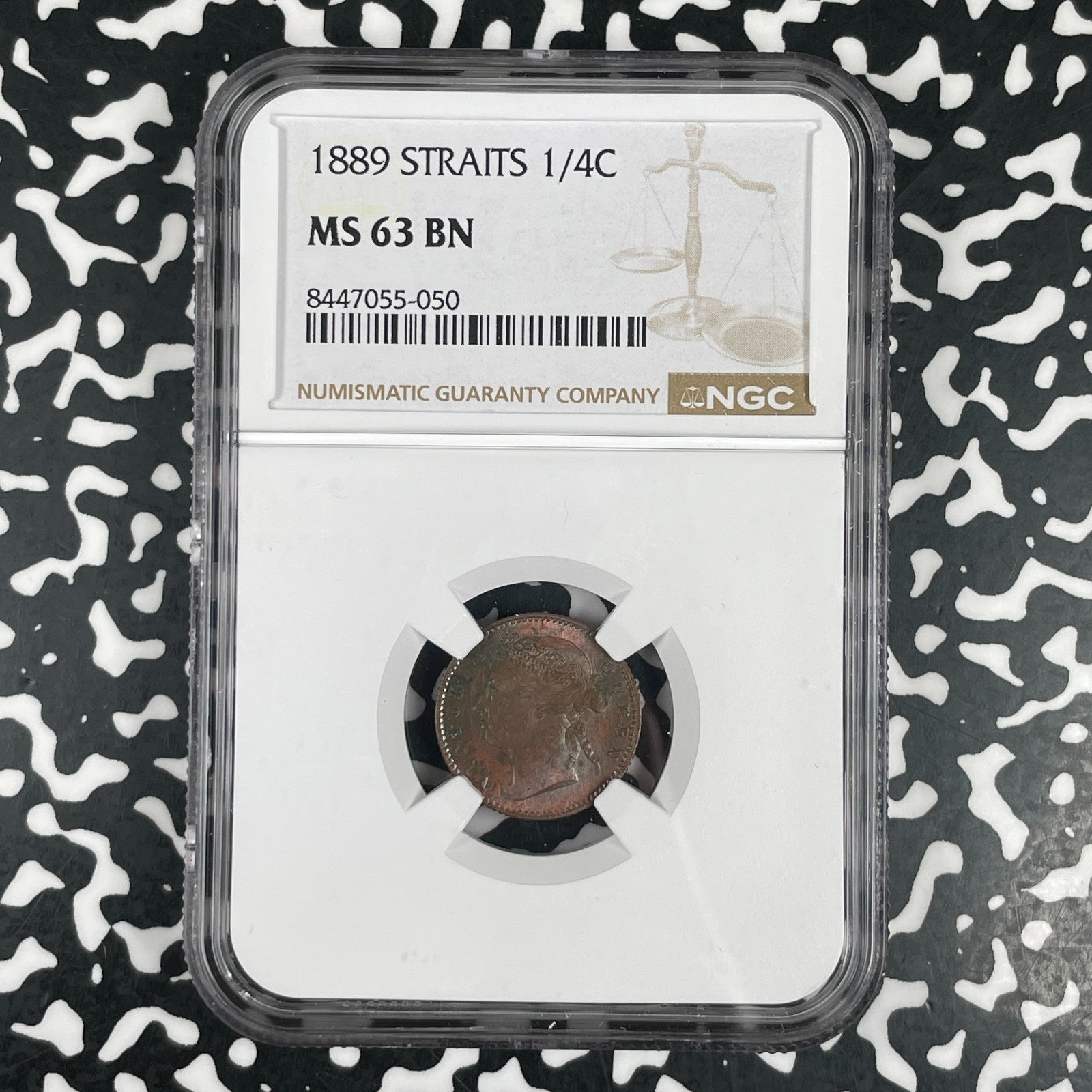 1889 Straits Settlements 1/4 Cent NGC MS63BN Lot#G3597 Choice UNC!