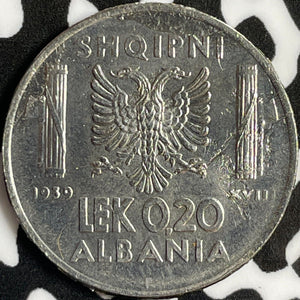 1939-R Albania 0.20 Lek Lot#D8830 High Grade! Beautiful!
