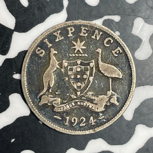 1924 Australia 6 Pence Sixpence Lot#T3335 Silver!