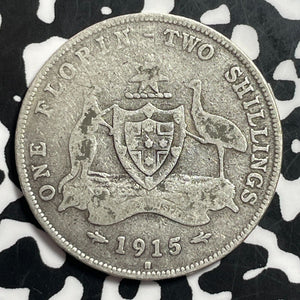 1915-H Australia 1 Florin Lot#T1550 Silver! Better Date