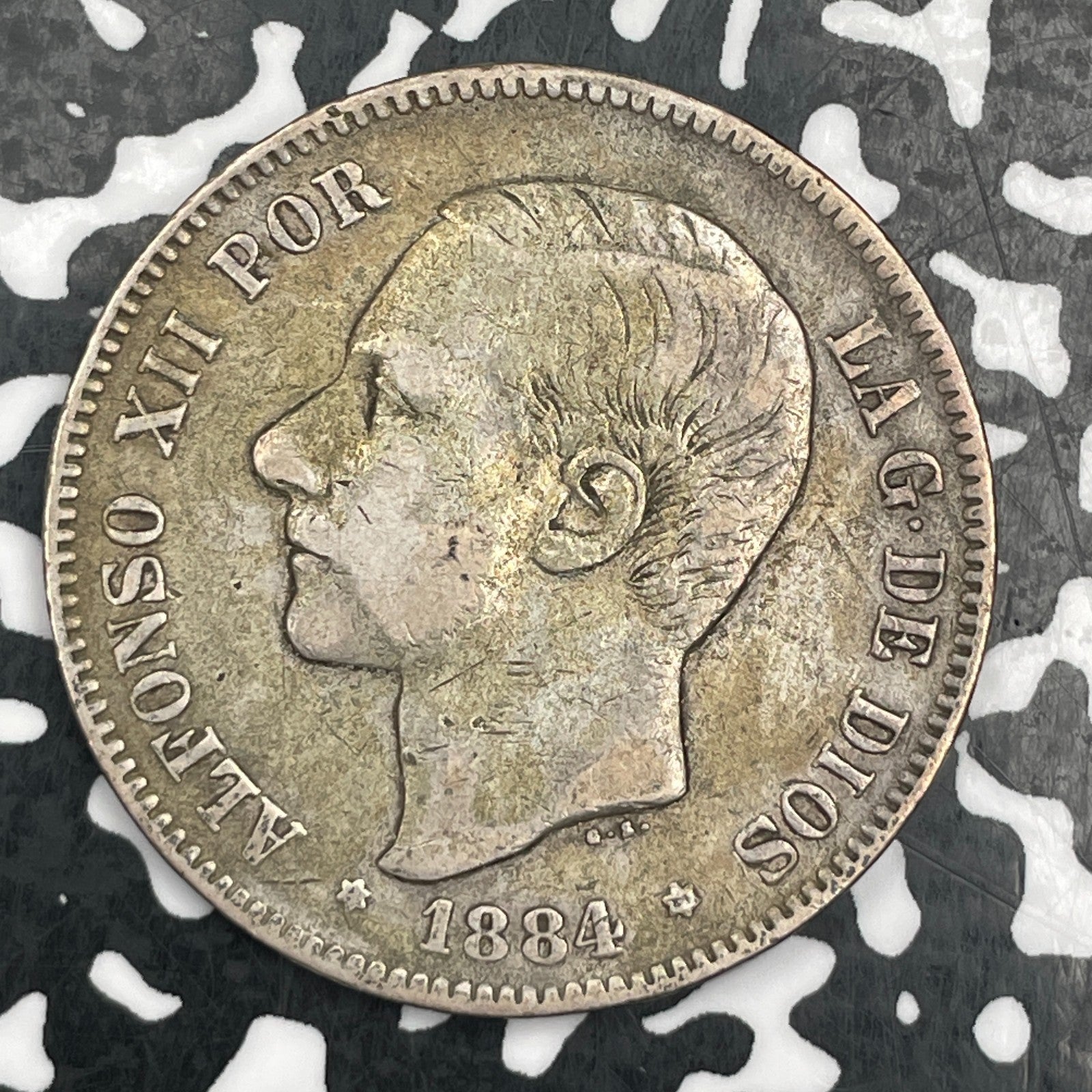 1884 Spain 5 Pesetas Lot#JM1618 Large Silver!