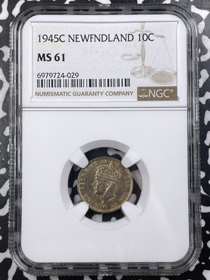 1945-C Newfoundland 10 Cents NGC MS61 Lot#G9148 Silver! Nice UNC!