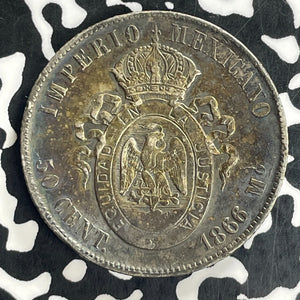 1866-Mo Mexico Empire Of Maximillian 50 Centavos Lot#JM0113 Silver! Scarce!