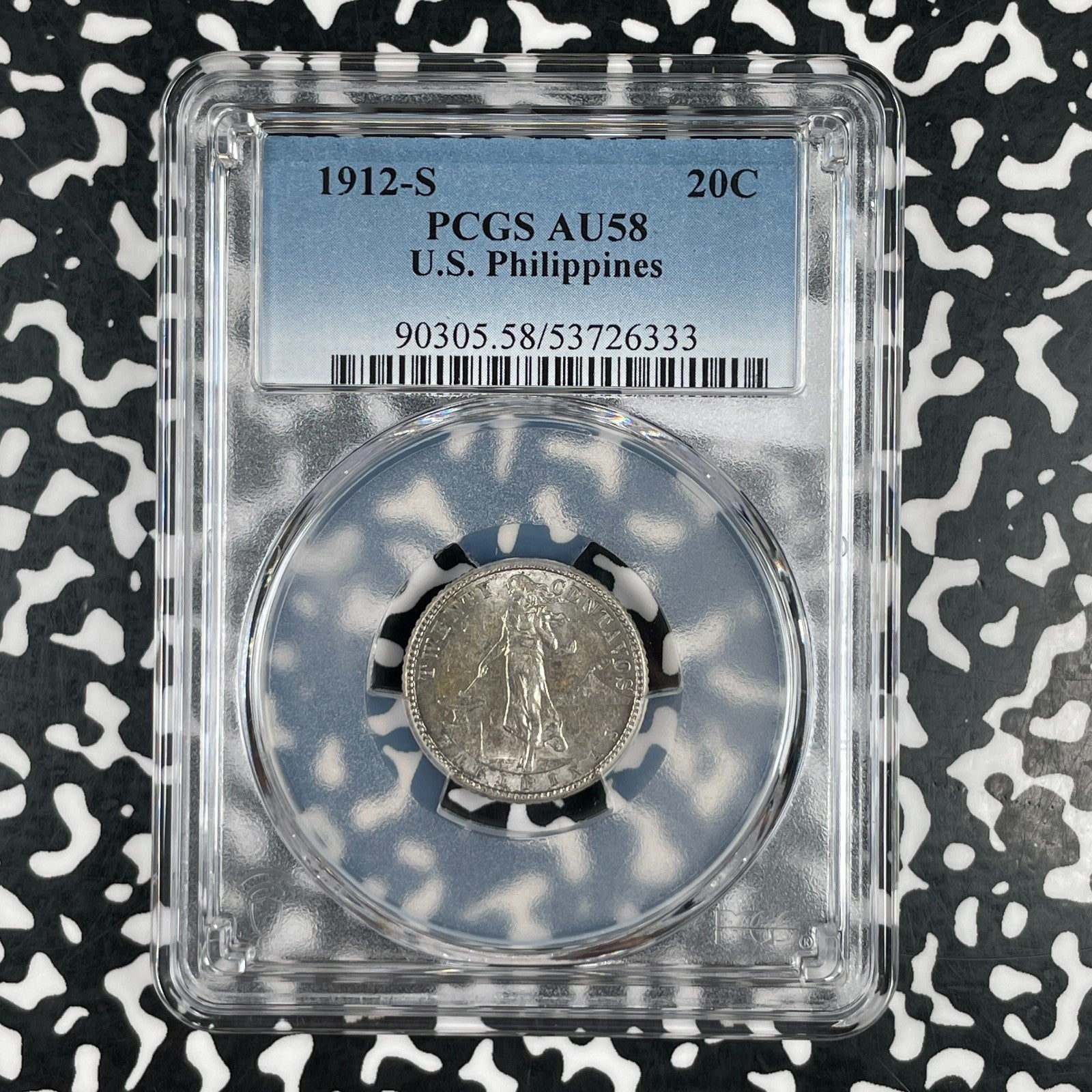 1912-S U.S. Philippines 20 Centavos PCGS AU58 Lot#G3876 Silver! Key Date!