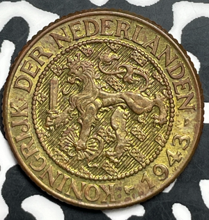 1943 Netherlands 1 Cent Lot#T9880 High Grade! Beautiful!