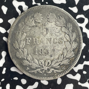 1837-W France 5 Francs Lot#T8293 Large Silver Coin!