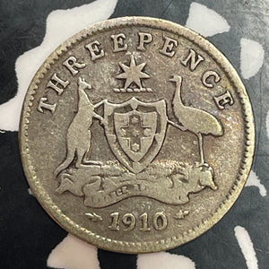 1910 Australia 3 Pence Threepence Lot#T2474 Silver!