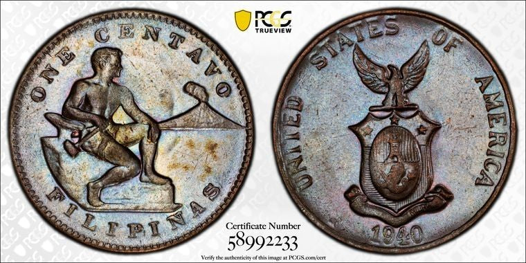 1940-M U.S. Philippines 1 Centavo PCGS MS64BN Lot#G3981 Choice UNC!