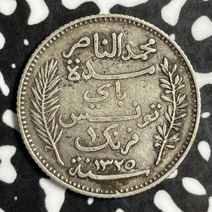 1907-A Tunisia 1 Franc Lot#E2279 Silver!