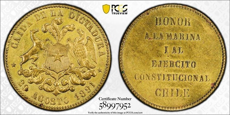 1891 Chile Fall Of The Dictatorship Medal PCGS MS62 Lot#G4079 Nice UNC!