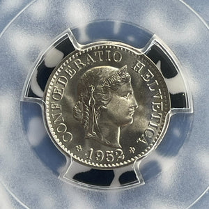 1952-B Switzerland 5 Rappen PCGS MS67 Lot#WG2 Gem BU!